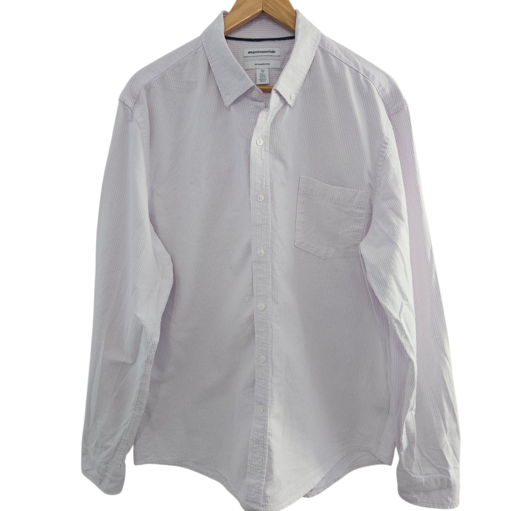 Amazon Essentials Men's Strip Button-Up Shirt Long Sleeve Preppy Top
